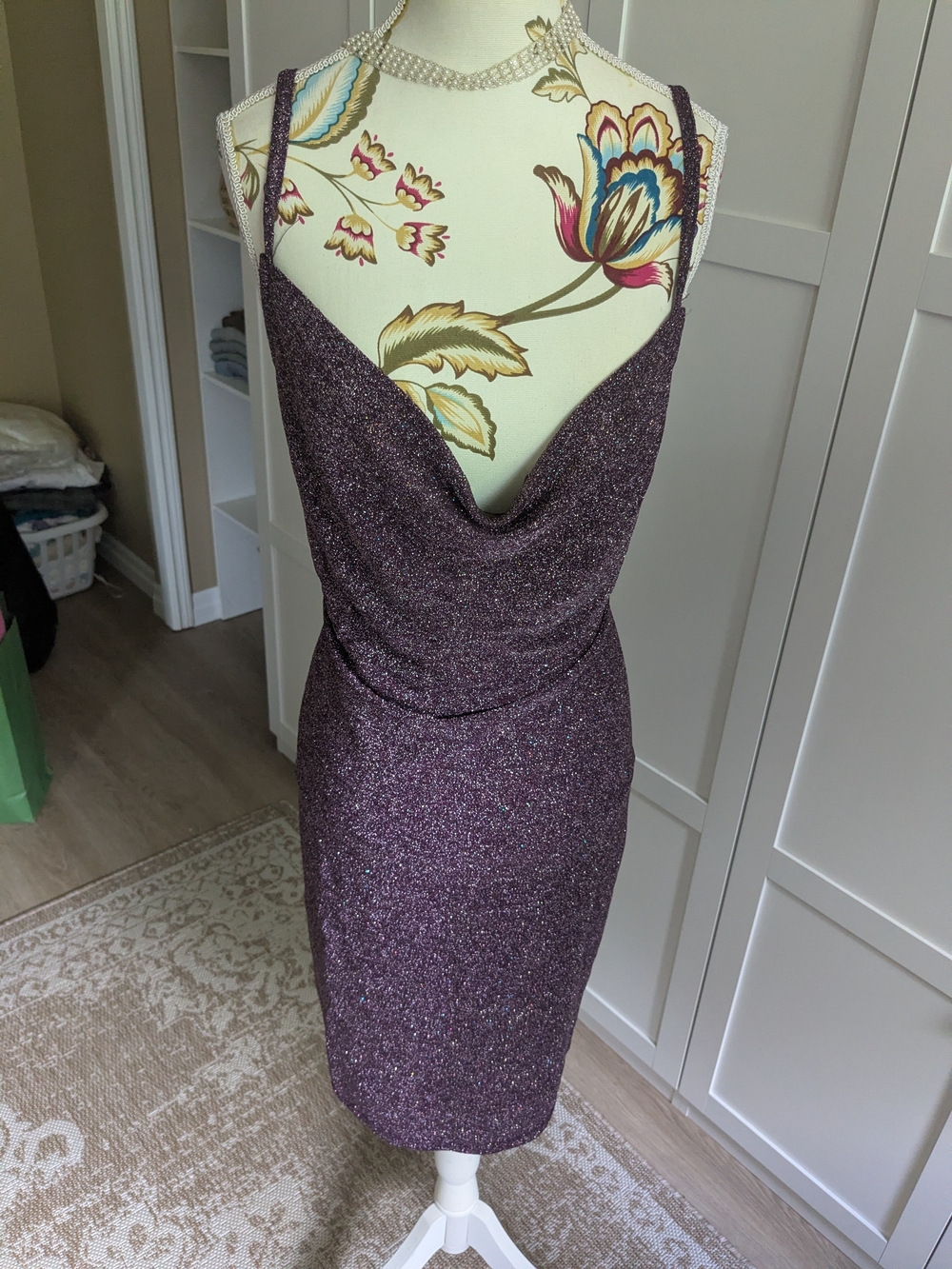 Streetwear Society Plum Sparkle Cowl Midi Dress